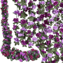 Amorly 9Pcs 240Cm Artificial Rose Vine Garland, Purple Hanging Floral Vines With Green Leaves, Decor For Wall, Party Occasions - thumbnail 1
