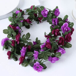 Amorly 9Pcs 240Cm Artificial Rose Vine Garland, Purple Hanging Floral Vines With Green Leaves, Decor For Wall, Party Occasions - thumbnail 4