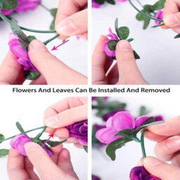 Amorly 9Pcs 240Cm Artificial Rose Vine Garland, Purple Hanging Floral Vines With Green Leaves, Decor For Wall, Party Occasions - thumbnail 7