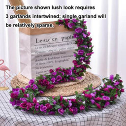 Amorly 9Pcs 240Cm Artificial Rose Vine Garland, Purple Hanging Floral Vines With Green Leaves, Decor For Wall, Party Occasions - thumbnail 3