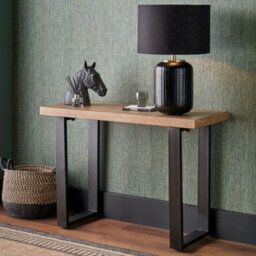 Pacific Lifestyle Oak Finish Mango Wood Console Table With Black Metal Cross Legs 100Cm, Pahoja - thumbnail 1