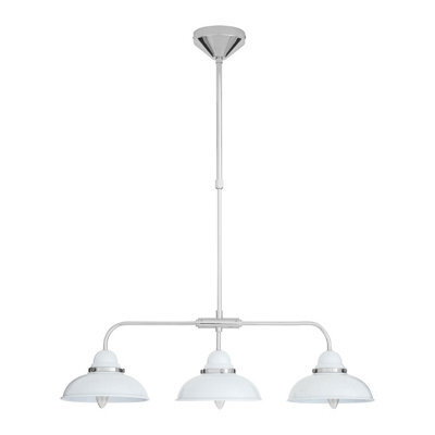Orsina White Finish Chrome 3 Light Pendant Light, 3 Shaded Lamp With Screw Details, Retro Hanging Ceiling Fixture - image 1