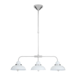 Orsina White Finish Chrome 3 Light Pendant Light, 3 Shaded Lamp With Screw Details, Retro Hanging Ceiling Fixture - thumbnail 1