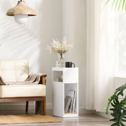 Sobuy Fbt171-Nw Modern Slim Bedside Table With Side Shelf - White - thumbnail 2