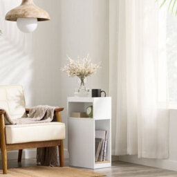 Sobuy Fbt171-Nw Modern Slim Bedside Table With Side Shelf - White - thumbnail 4
