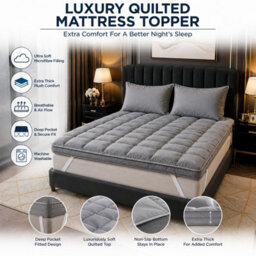 Hotel Quality Mattress Topper 10Cm Deep Thick 1100 Gsm Microfibre Quilted Soft Hypoallergenic Bedding - thumbnail 1