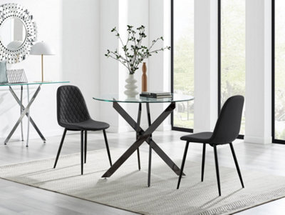Furniturebox Uk Novara 100Cm Round Black Leg Dining Table & 2 Black Corona Black Leg Chairs - image 1