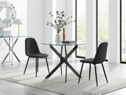 Furniturebox Uk Novara 100Cm Round Black Leg Dining Table & 2 Black Corona Black Leg Chairs - thumbnail 1