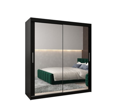 Arte Tokyo 03 Contemporary Mirrored 2 Sliding Door Wardrobe 9 Shelves 2 Rails Black Matt (H)2000mm (W)1800mm (D)620mm - image 1
