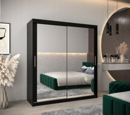 Arte Tokyo 03 Contemporary Mirrored 2 Sliding Door Wardrobe 9 Shelves 2 Rails Black Matt (H)2000mm (W)1800mm (D)620mm - thumbnail 2