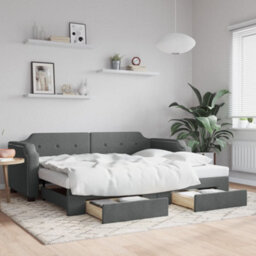 Berkfield Daybed With Trundle And Drawers Dark Grey 90X190 Cm Fabric