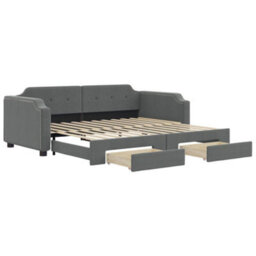 Berkfield Daybed With Trundle And Drawers Dark Grey 90X190 Cm Fabric - thumbnail 2