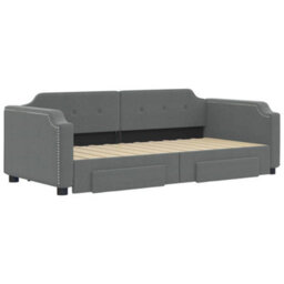 Berkfield Daybed With Trundle And Drawers Dark Grey 90X190 Cm Fabric - thumbnail 3