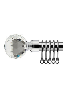 16-19mm Cristalla Extendable  Metal Curtain Pole Set Chrome 120-210Cm
