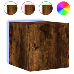 Berkfield Tv Wall Cabinet With Led Lights Smoked Oak 30.5X35X30 Cm - thumbnail 2