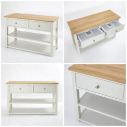 Homestylestore 1215mm Antique White And Oak Bathroom Vanity Unit With 2 Square Countertop Basins - thumbnail 2
