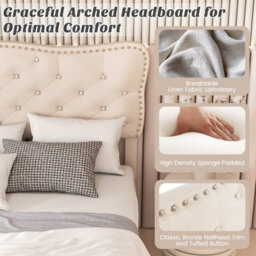 Costway Double Size Bed Frame Wooden Slats Platform W/ Upholstered Button Tufted Headboard - thumbnail 7