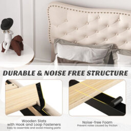 Costway Double Size Bed Frame Wooden Slats Platform W/ Upholstered Button Tufted Headboard - thumbnail 6
