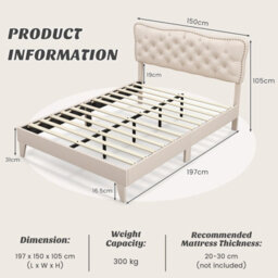 Costway Double Size Bed Frame Wooden Slats Platform W/ Upholstered Button Tufted Headboard - thumbnail 3