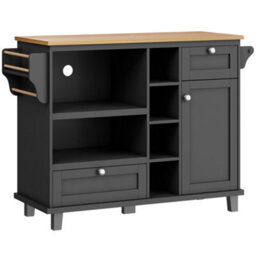 Matteo Modern Dining Trolley With Drawers And Storage Cupboards, Black, 129X46X92Cm - thumbnail 8