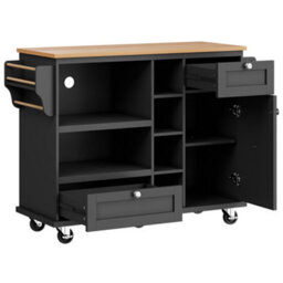 Matteo Modern Dining Trolley With Drawers And Storage Cupboards, Black, 129X46X92Cm - thumbnail 9