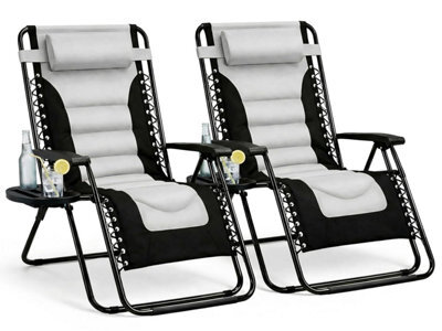Straame Zero Gravity Chairs Set Of 2,folding Reclining Garden Textilene Outdoor Chair, Lockable 170 Sun Loungers For Steel Frame