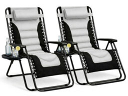 Straame Zero Gravity Chairs Set Of 2,folding Reclining Garden Textilene Outdoor Chair, Lockable 170 Sun Loungers For Steel Frame