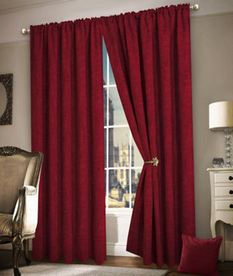 Intimates Thermal Blackout Curtains In Heavy Chenille - Ring Top, Energy Efficient & Soundproof Drapes For Living Room - Wine