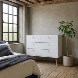 Wyld Haus Quietbloom White 4-Drawer Wooden Chest With Oak Legs - thumbnail 1
