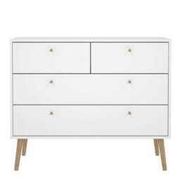 Wyld Haus Quietbloom White 4-Drawer Wooden Chest With Oak Legs - thumbnail 3
