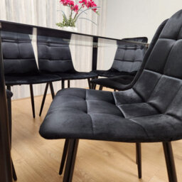 Kosy Koala Black Clear Glass Dining Table With 6 Black Tufted Velvet Chairs Kitchen Dining Set - thumbnail 6
