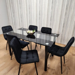 Kosy Koala Black Clear Glass Dining Table With 6 Black Tufted Velvet Chairs Kitchen Dining Set - thumbnail 3