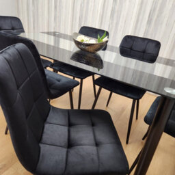 Kosy Koala Black Clear Glass Dining Table With 6 Black Tufted Velvet Chairs Kitchen Dining Set - thumbnail 8