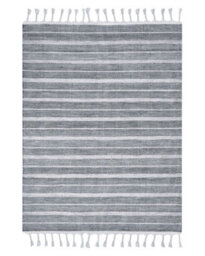Beliani Light Grey Area Rug 140 X 200 Cm - Handwoven Recycled Synthetic Fibres, Modern Stripe - thumbnail 1