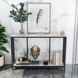 Fativo 2-Tier Large Slim Sintered Stone Marble Console Table Hallway Foyer Wall Side Table Window Sill Table - thumbnail 8