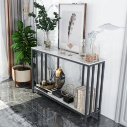 Fativo 2-Tier Large Slim Sintered Stone Marble Console Table Hallway Foyer Wall Side Table Window Sill Table - thumbnail 9