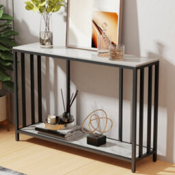 Fativo 2-Tier Large Slim Sintered Stone Marble Console Table Hallway Foyer Wall Side Table Window Sill Table