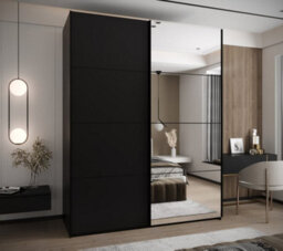 Arte Stylish Trosa Iii Sliding Door Wardrobe H2450mm W1900mm D640mm Mirrored Door, Ten Shelves, Hanging Rail, Black Steel Handles - thumbnail 2
