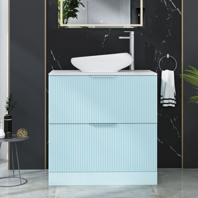 Royal Bathrooms Evora 800mm Powder Blue Fluted Floor Standing Countertop Vanity Unit 2 Drawer With Nova Basin - image 1