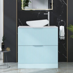 Royal Bathrooms Evora 800mm Powder Blue Fluted Floor Standing Countertop Vanity Unit 2 Drawer With Nova Basin - thumbnail 1