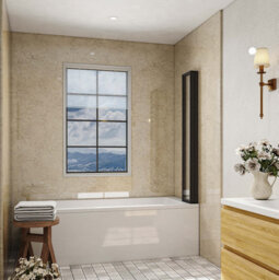 Matt Black 1000X1400 4 Fold Folding Shower Bath Screen 180 Pivot 4mm Glass Panel - thumbnail 5