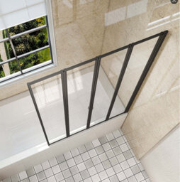 Matt Black 1000X1400 4 Fold Folding Shower Bath Screen 180 Pivot 4mm Glass Panel - thumbnail 2