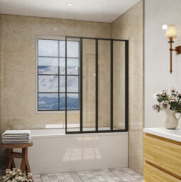 Matt Black 1000X1400 4 Fold Folding Shower Bath Screen 180 Pivot 4mm Glass Panel