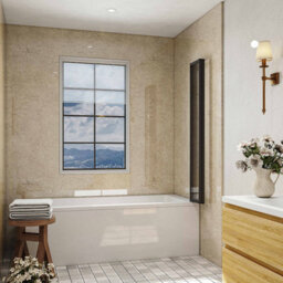 Matt Black 1000X1400 4 Fold Folding Shower Bath Screen 180 Pivot 4mm Glass Panel - thumbnail 4