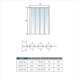 Matt Black 1000X1400 4 Fold Folding Shower Bath Screen 180 Pivot 4mm Glass Panel - thumbnail 8