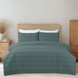 MHG Living Luxury Waffle Stripe Duvet Cover Set - Soft 200Tc Polycotton Blend, Breathable & Stylish Bedding Double, Marley) - thumbnail 1