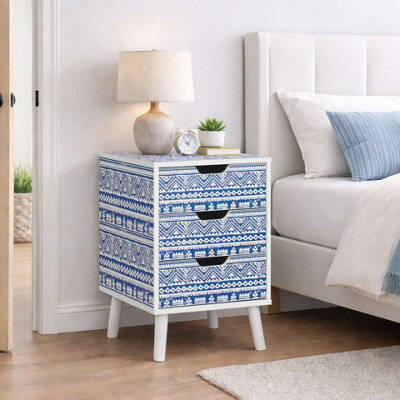 Birlea Santorini 3 Drawer Bedside Cabinet Chest Table Shabby Chic Blue - image 1