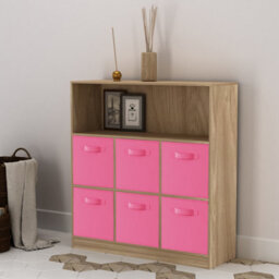 Urbn-Living Oak, Dark Pink - Wide 7-Cube Bookcase With Drawers - thumbnail 3