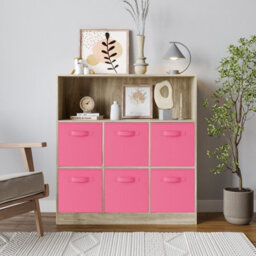 Urbn-Living Oak, Dark Pink - Wide 7-Cube Bookcase With Drawers - thumbnail 2