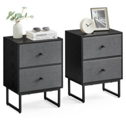 Vasagle Bedside, Side End Table With Storage, 2 Removable Fabric Drawers, For Bedroom, Living Room - thumbnail 2